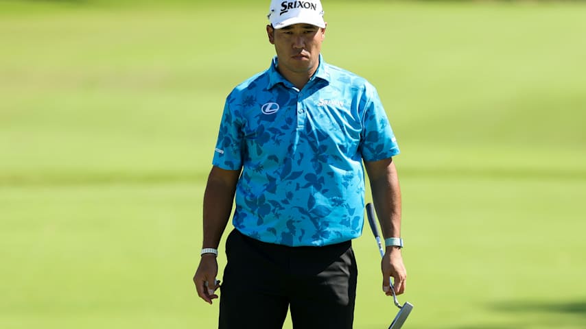 Hideki Matsuyama of Japan looks on while playing the fifth hole prior to the Sony Open in Hawaii 2026 at Waialae Country Club on January 13, 2026 in Honolulu, Hawaii. (Mike Mulholland/Getty Images)