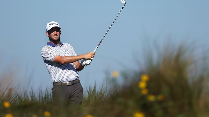 Lee Hodges of the United States plays his shot from the sixth tee during the final round of The RSM Classic 2025 at Sea Island Resort on November 23, 2025 in St Simons Island, Georgia. (Mike Mulholland/Getty Images)