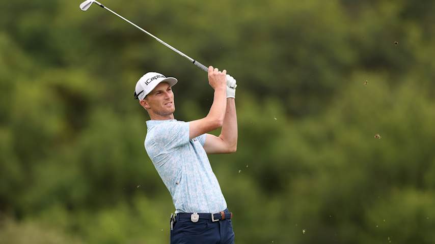 Will Zalatoris of the USA plays his second shot on the third hole on Day One of the Nedbank Golf Challenge in honour of Gary Player 2026 at Gary Player CC on December 04, 2025 in Sun City, South Africa. (Luke Walker/Getty Images)