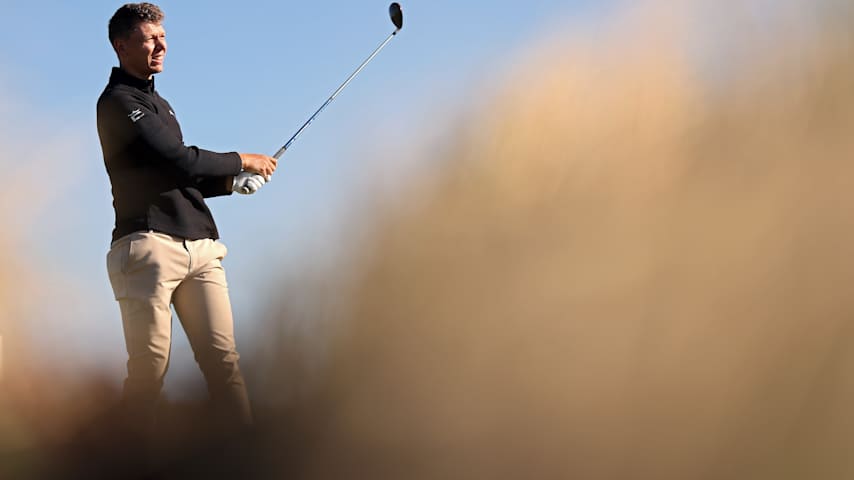 Matti Schmid of Germany plays his shot from the 10th tee during the final round of the Butterfield Bermuda Championship 2025 at Port Royal Golf Course on November 16, 2025 in Southampton, Bermuda. (Mike Mulholland/Getty Images)