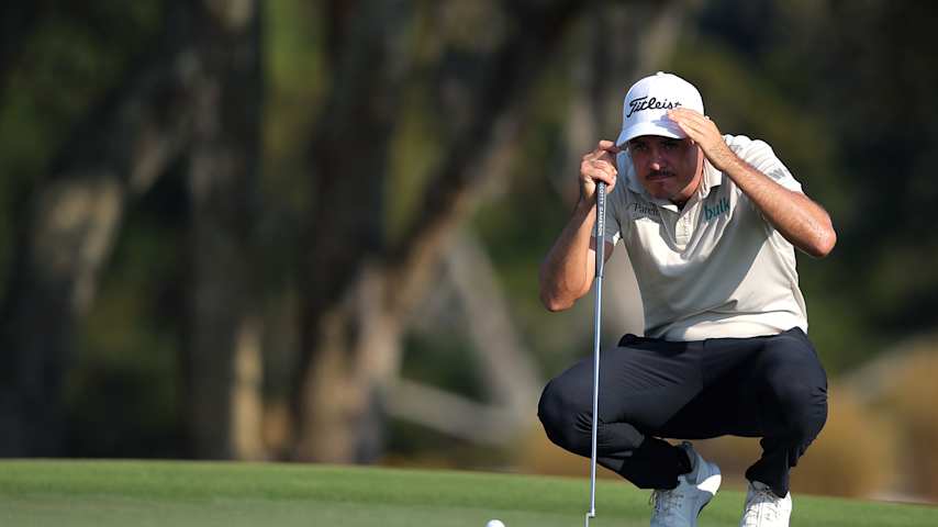 Kris Ventura of Norway lines up a putt on the 16th green during the first round of The RSM Classic 2025 at Sea Island Resort Seaside Course on November 20, 2025 in St Simons Island, Georgia. (Jonathan Bachman/Getty Images)