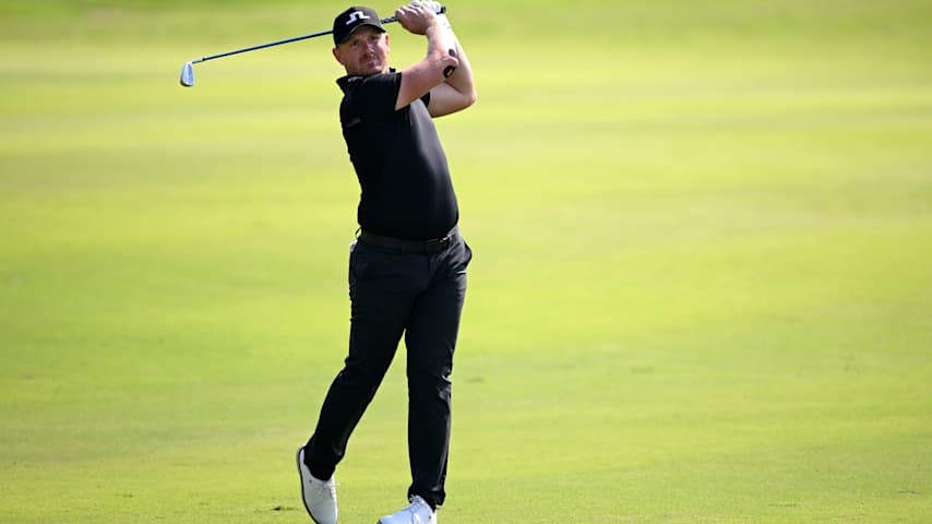 Matt Wallace of England plays his second shot on the fourth hole on day four of the Dubai Invitational 2026 at Dubai Creek Resort on January 18, 2026 in Dubai, United Arab Emirates. (Ross Kinnaird/Getty Images)