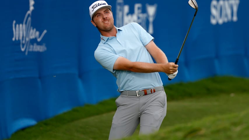 Ryan Gerard of the United States plays a shot on the 18th hole during the final round of the Sony Open in Hawaii 2026 at Waialae Country Club on January 18, 2026 in Honolulu, Hawaii. (Cliff Hawkins/Getty Images)