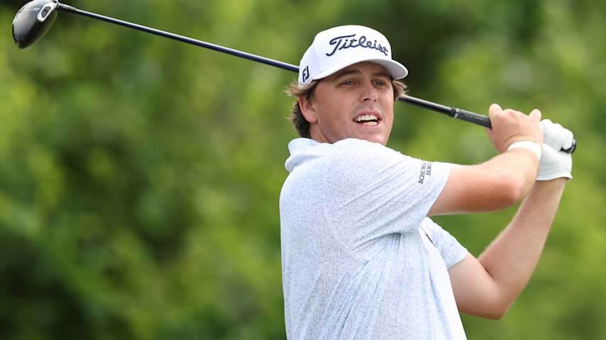 Trace Crowe of the United States plays his shot from the second tee during the third round of the Zurich Classic of New Orleans 2026 at TPC Louisiana on April 25, 2026 in Avondale, Louisiana. (Stacy Revere/Getty Images)
