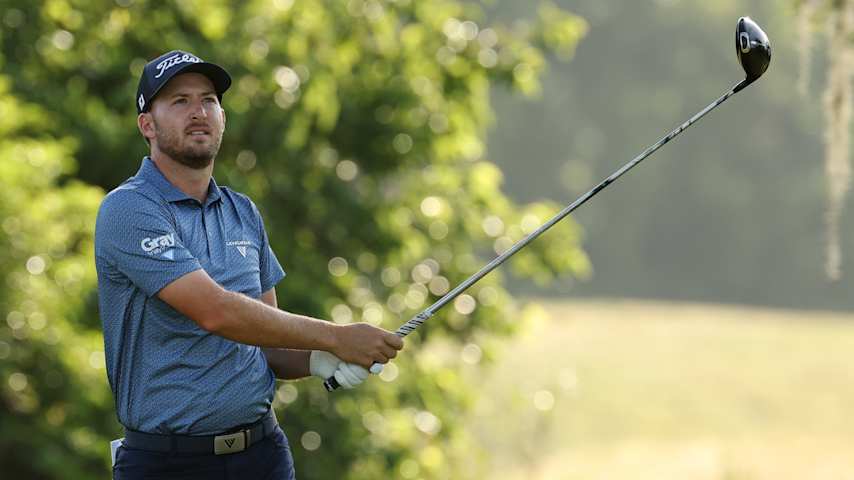 Lee Hodges of the United States plays his shot from the second tee during the second round of the Zurich Classic of New Orleans 2026 at TPC Louisiana on April 24, 2026 in Avondale, Louisiana. (Stacy Revere/Getty Images)