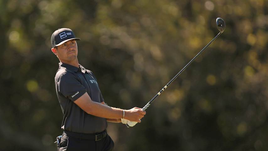 Chandler Blanchetof the United States plays his shot from the ninth teeduring the second round of the Valspar Championship 2026 at Copperhead Course at Innisbrook Resort and Golf Club on March 20, 2026 in Palm Harbor, Florida. (Sam Navarro/Getty Images)