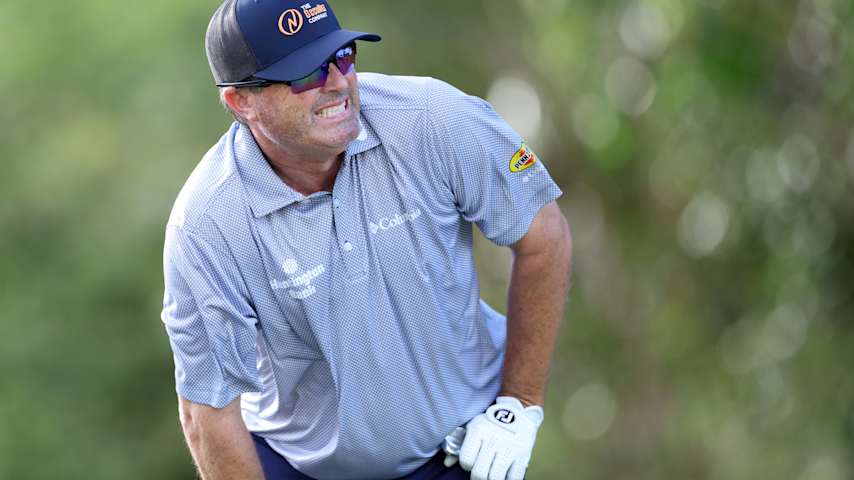 Ryan Palmer of the United States reacts after his shot from the 12th tee during the first round of the Puerto Rico Open 2026 at Grand Reserve Golf Club on March 05, 2026 in Rio Grande, Puerto Rico. (Jordan Bank/Getty Images)