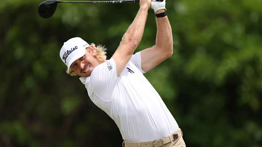 Jimmy Stanger of the United States plays his shot from the second tee during the second round of the Zurich Classic of New Orleans 2026 at TPC Louisiana on April 24, 2026 in Avondale, Louisiana. (Stacy Revere/Getty Images)