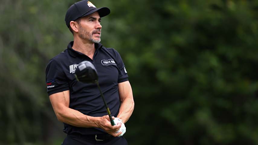 Camilo Villegas of Colombia plays his shot from the 15th tee during the first round of the ONEflight Myrtle Beach Classic 2026 at Dunes Golf & Beach Club on May 07, 2026 in Myrtle Beach, South Carolina. (David Jensen/Getty Images)