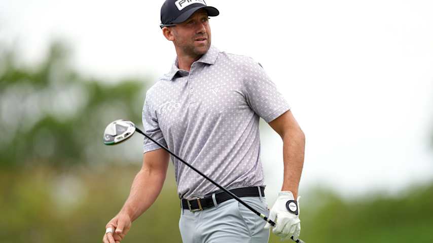 Ben Silverman of Canada watches his shot from the second tee during the first round of the ONEflight Myrtle Beach Classic 2026 at Dunes Golf & Beach Club on May 07, 2026 in Myrtle Beach, South Carolina. (Raj Mehta/Getty Images)
