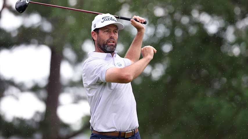 Robert Streb of the United States plays his shot from the 11th tee during the first round of the ONEflight Myrtle Beach Classic 2026 at Dunes Golf & Beach Club on May 07, 2026 in Myrtle Beach, South Carolina. (David Jensen/Getty Images)