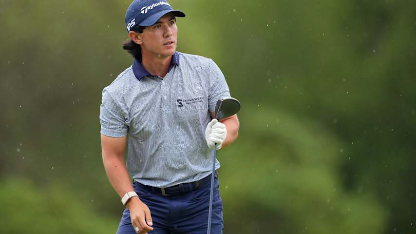 Davis Chatfield of the United States watches his shot from the second tee during the first round of the ONEflight Myrtle Beach Classic 2026 at Dunes Golf & Beach Club on May 07, 2026 in Myrtle Beach, South Carolina. (Raj Mehta/Getty Images)