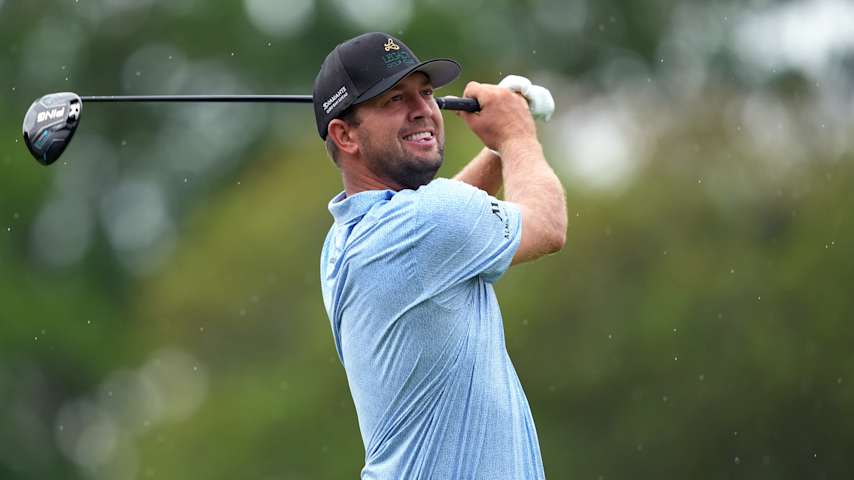 Taylor Montgomery of the United States plays his shot from the second tee during the first round of the ONEflight Myrtle Beach Classic 2026 at Dunes Golf & Beach Club on May 07, 2026 in Myrtle Beach, South Carolina. (Raj Mehta/Getty Images)