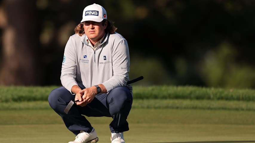 Neal Shipley of the United States lines up a putt on the first green during the second round of the ONEflight Myrtle Beach Classic 2026 at Dunes Golf & Beach Club on May 08, 2026 in Myrtle Beach, South Carolina. (David Jensen/Getty Images)