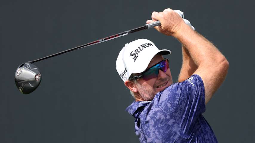 Ryan Fox of New Zealand tees off on the 17th hole during day three of the Hero Dubai Desert Classic 2026 at Emirates Golf Club on January 24, 2026 in Dubai, United Arab Emirates. (Warren Little/Getty Images)