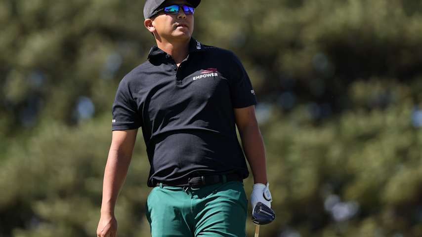 Kurt Kitayama of the United States reacts to his shot from the second tee during the third round of the Sony Open in Hawaii 2026 at Waialae Country Club on January 17, 2026 in Honolulu, Hawaii. (Mike Mulholland/Getty Images)