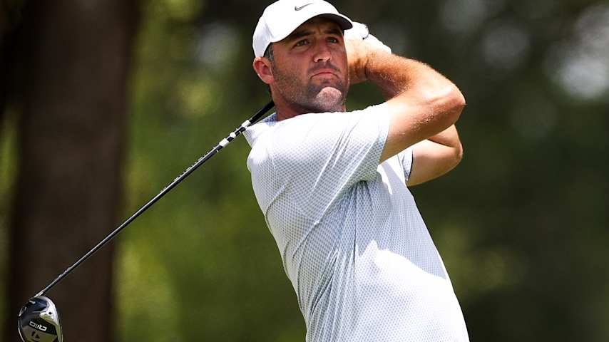 Scottie Scheffler of the United States hits a tee shot on the second hole during the final round of THE CJ CUP Byron Nelson 2026 at TPC Craig Ranch on May 24, 2026 in McKinney, Texas. (Mike Mulholland/Getty Images)