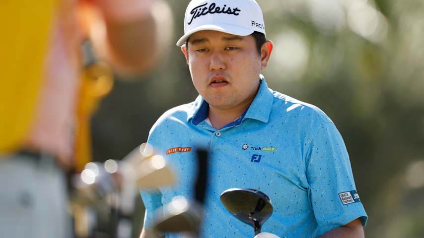 Ren Yonezawa of Japan prepares to play his shot from the first tee during the third round of the Sony Open in Hawaii 2026 at Waialae Country Club on January 17, 2026 in Honolulu, Hawaii. (Cliff Hawkins/Getty Images)