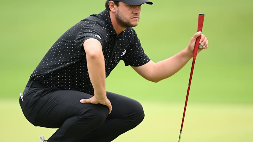 Sam Bairstow of England lines up his putt on the first hole on day three of the Turkish Airlines Open 2026 at National Golf Club on May 02, 2026 in Belek, Turkey. (Stuart Franklin/Getty Images)