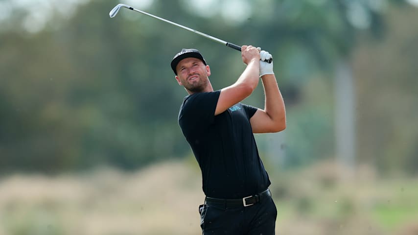 Wyndham Clark of the United States hits an approach shot on the third hole during the final round of the Grant Thornton Invitational 2025 at Tiburon Golf Club on December 14, 2025 in Naples, Florida. (Sam Navarro/Getty Images)