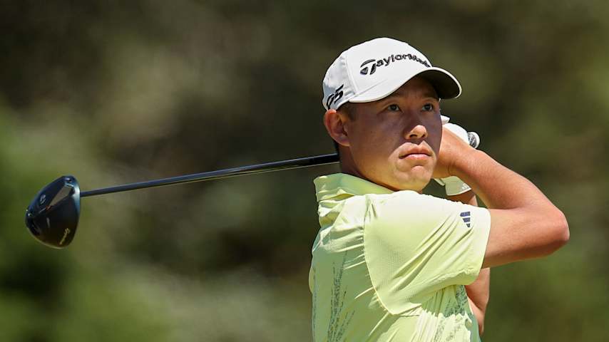 Collin Morikawa of the United States plays his shot from the sixth tee during the final round of the 126th U.S. OPEN at Shinnecock Hills Golf Club on June 21, 2026 in Southampton, New York. (Mike Mulholland/Getty Images)
