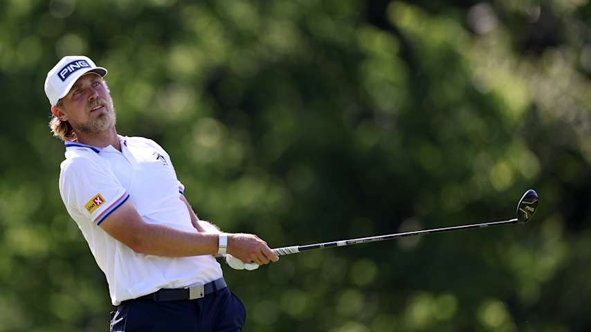 Kristoffer Reitan of Norway plays his shot from the 18th tee during the first round of the the Memorial Tournament presented by Workday 2026 at Muirfield Village Golf Club on June 04, 2026 in Dublin, Ohio. (Mike Mulholland/Getty Images)