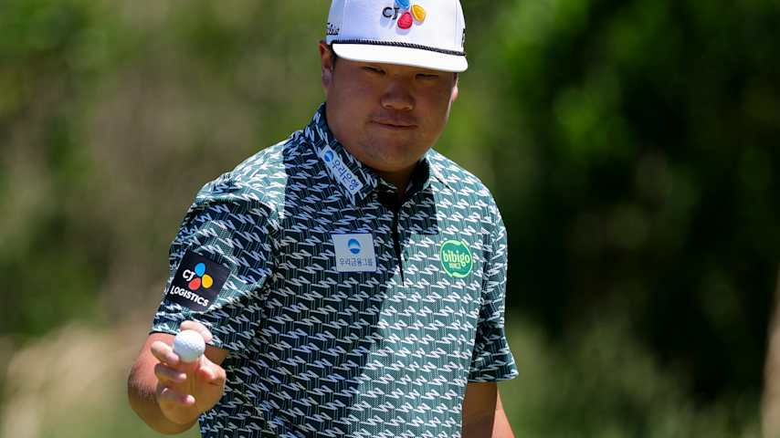 Sungjae Im of South Korea reacts after making a birdie on the second hole during the third round of the Truist Championship 2025 at The Wissahickon at Philadelphia Cricket Club on May 10, 2025 in Flourtown, Pennsylvania. (Andrew Redington/Getty Images)