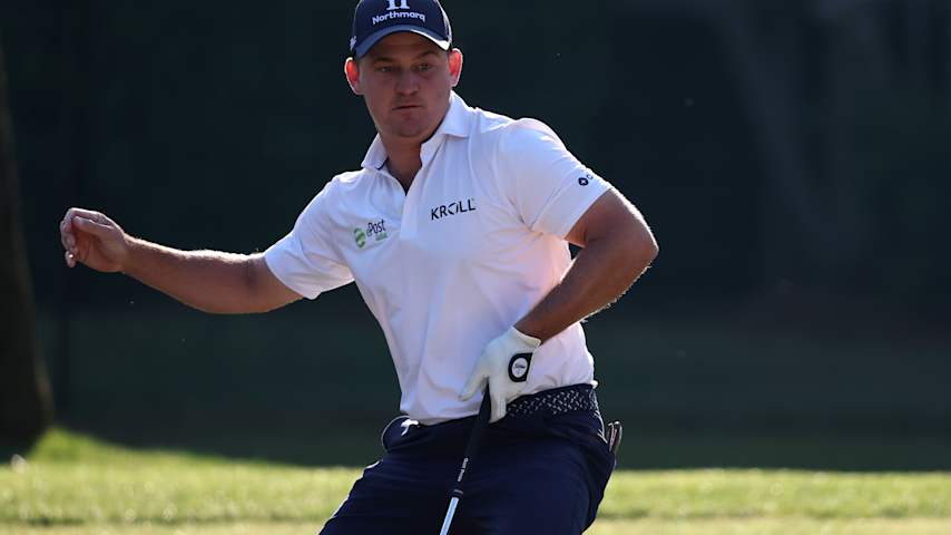 Bud Cauley of the United States watches his shot from a bunker on the second hole during the second round of the RBC Heritage 2026 at Harbour Town Golf Links on April 17, 2026 in Hilton Head Island, South Carolina. (Kevin C. Cox/Getty Images)