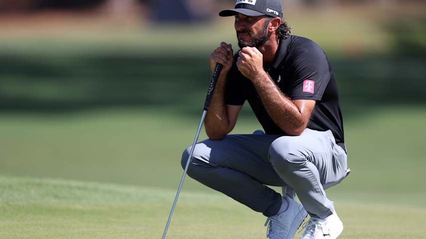 Max Homa of the United States lines up a putt on the second green during the second round of the RBC Heritage 2026 at Harbour Town Golf Links on April 17, 2026 in Hilton Head Island, South Carolina. (Kevin C. Cox/Getty Images)