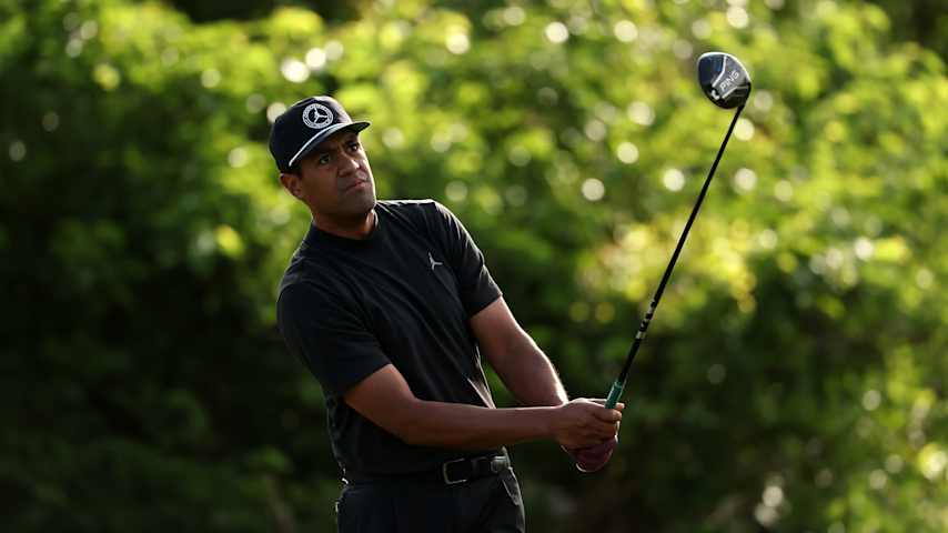 Tony Finau of the United States hits his tee shot on the second hole prior to the Zurich Classic of New Orleans 2026 at TPC Louisiana on April 22, 2026 in Avondale, Louisiana. (Stacy Revere/Getty Images)