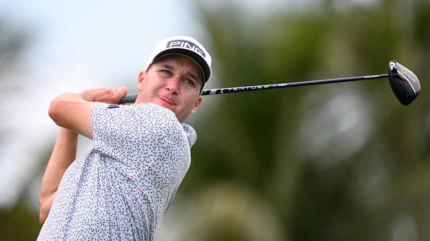 Matt McCarty of the United States plays his shot from the second tee during the first round of the Cadillac Championship 2026 at Trump National Doral Miami on April 30, 2026 in Doral, Florida. (Orlando Ramirez/Getty Images)