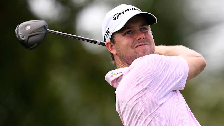 Pierceson Coody of the United States plays his shot from the second tee during the first round of the Cadillac Championship 2026 at Trump National Doral Miami on April 30, 2026 in Doral, Florida. (Orlando Ramirez/Getty Images)