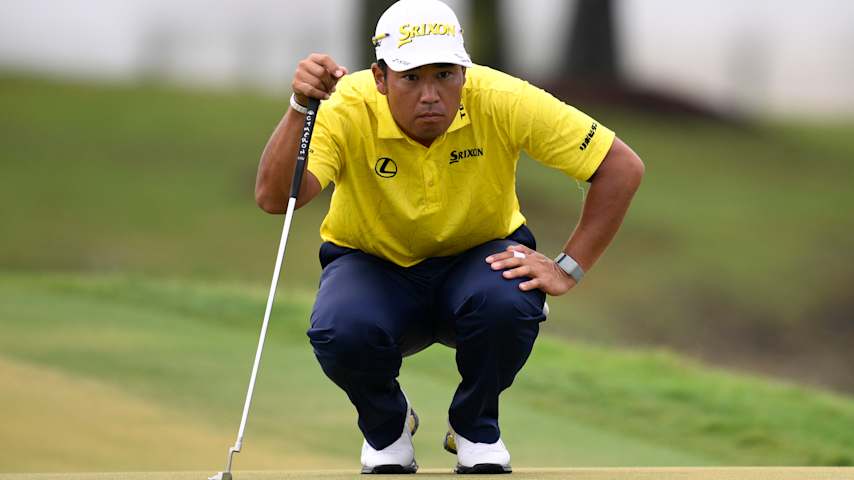 Hideki Matsuyama of Japan lines up a putt on the tenth green during the final round of the Cadillac Championship 2026 at Trump National Doral Miami on May 03, 2026 in Doral, Florida. (Orlando Ramirez/Getty Images)