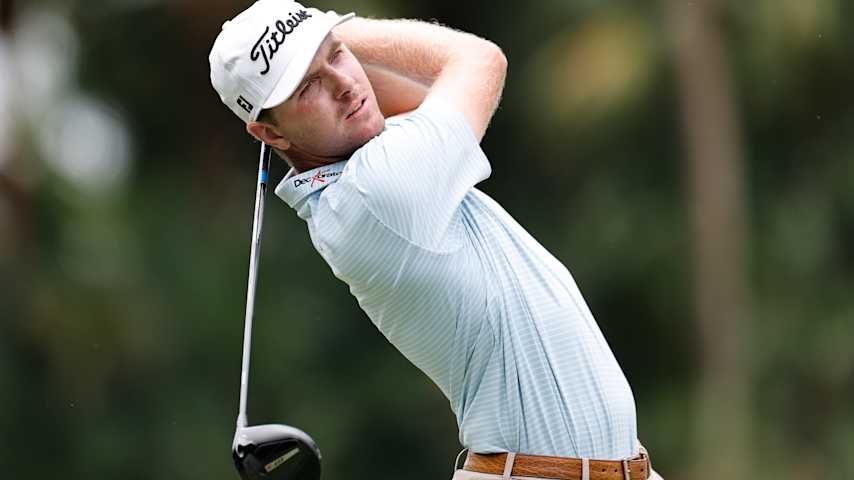 Ryan Gerard of the United States plays his shot from the 12th tee during the final round of the Cadillac Championship 2026 at Trump National Doral Miami on May 03, 2026 in Doral, Florida. (Carmen Mandato/Getty Images)