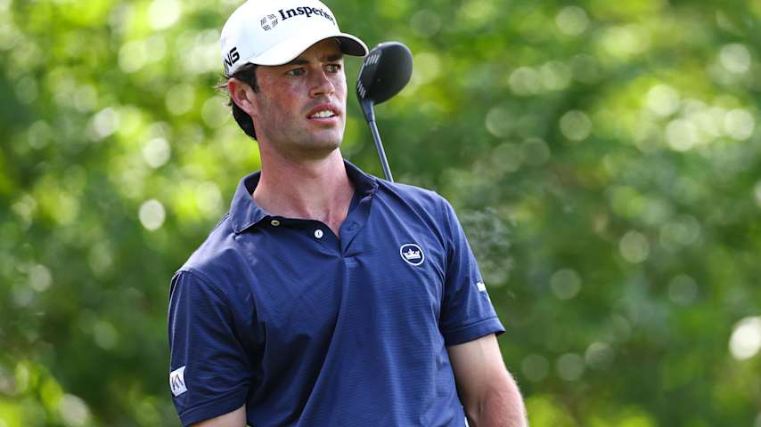 Cole Hammer of the United States reacts after playing his tee shot on the 10th hole during the second round of the BMW Charity Pro-Am presented by TD SYNNEX 2026 at Thornblade Club on June 5, 2026 in Greer, South Carolina. (Colin Hubbard/Getty Images)