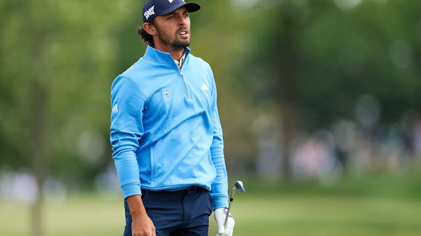 Marco Penge of England watches his shot on the 16th hole during the first round of the PGA Championship at Aronimink Golf Club on May 14, 2026 in Newtown, Pennsylvania. (Andrew Redington/Getty Images)