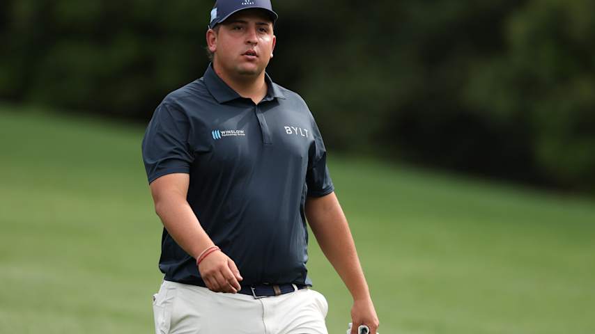 Amateur Mateo Pulcini of Argentina looks on while playing the 11th hole during a practice round prior to the 2026 Masters Tournament at Augusta National Golf Club on April 07, 2026 in Augusta, Georgia. (Andrew Redington/Getty Images)
