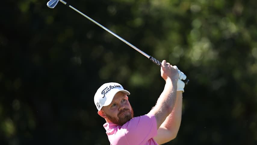 Nathan Kimsey of England tees off on the ninth hole on day two of the Investec South African Open Championship 2026 at Stellenbosch Golf Club on February 27, 2026 in Stellenbosch, South Africa. (Warren Little/Getty Images)