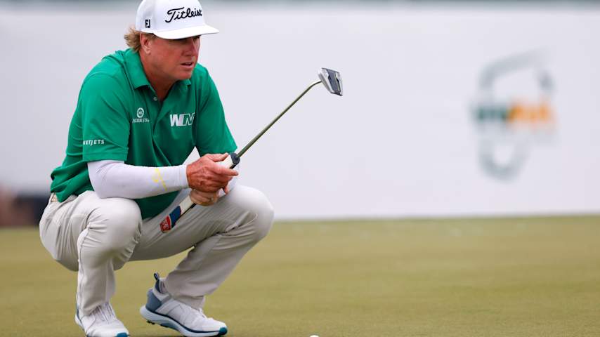 Charley Hoffman of the United States lines up a putt on the 16th green during the first round of the WM Phoenix Open 2026 at TPC Scottsdale on February 05, 2026 in Scottsdale, Arizona. (Justin Edmonds/Getty Images)