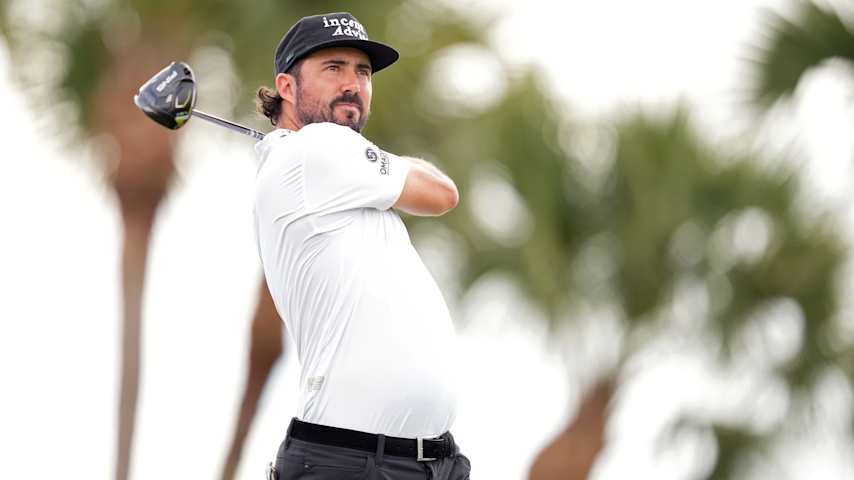 Mark Hubbard of the United States plays his shot from the fourth tee during the third round of the Cognizant Classic 2026 at PGA National Resort And Spa on February 28, 2026 in Palm Beach Gardens, Florida. (Raj Mehta/Getty Images)