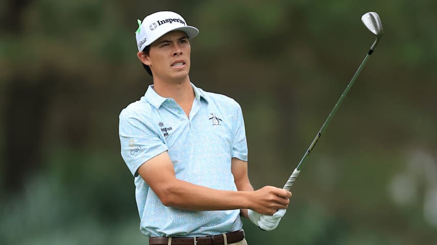 Johnny Keefer of the United States hits his second shot on the 10th hole during the first round of THE PLAYERS Championship 2026 at THE PLAYERS Stadium course at TPC Sawgrass on March 12, 2026 in Ponte Vedra Beach, Florida. (David Cannon/Getty Images)