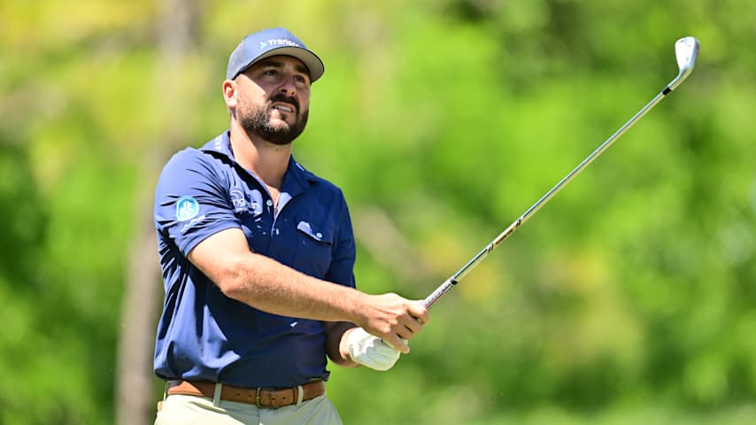 Stephan Jaeger of Germany plays his shot from the 15th tee during the first round of the Valspar Championship 2026 at Copperhead Course at Innisbrook Resort and Golf Club on March 19, 2026 in Palm Harbor, Florida. (Julio Aguilar/Getty Images)