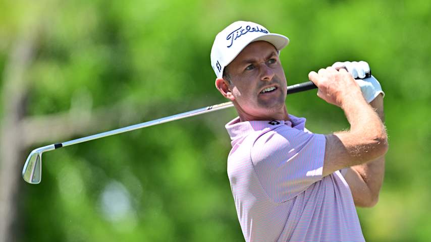 Webb Simpson of the United States plays his shot from the 15th tee during the first round of the Valspar Championship 2026 at Copperhead Course at Innisbrook Resort and Golf Club on March 19, 2026 in Palm Harbor, Florida. (Julio Aguilar/Getty Images)