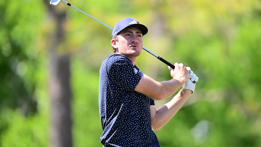 Nick Dunlap of the United States plays his shot from the 15th tee during the first round of the Valspar Championship 2026 at Copperhead Course at Innisbrook Resort and Golf Club on March 19, 2026 in Palm Harbor, Florida. (Julio Aguilar/Getty Images)