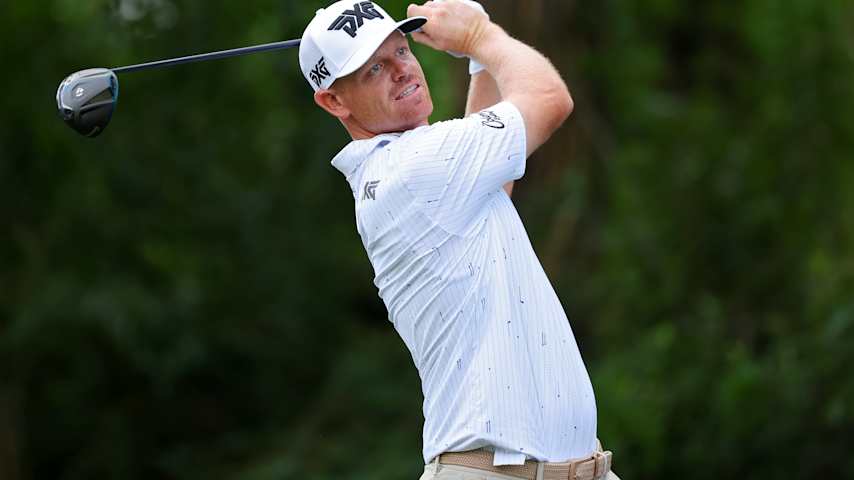 Patrick Fishburn of the United States plays a shot from the eighth tee during the first round of the Texas Children's Houston Open 2026 at Memorial Park Golf Course on March 26, 2026 in Houston, Texas. (Jordan Bank/Getty Images)