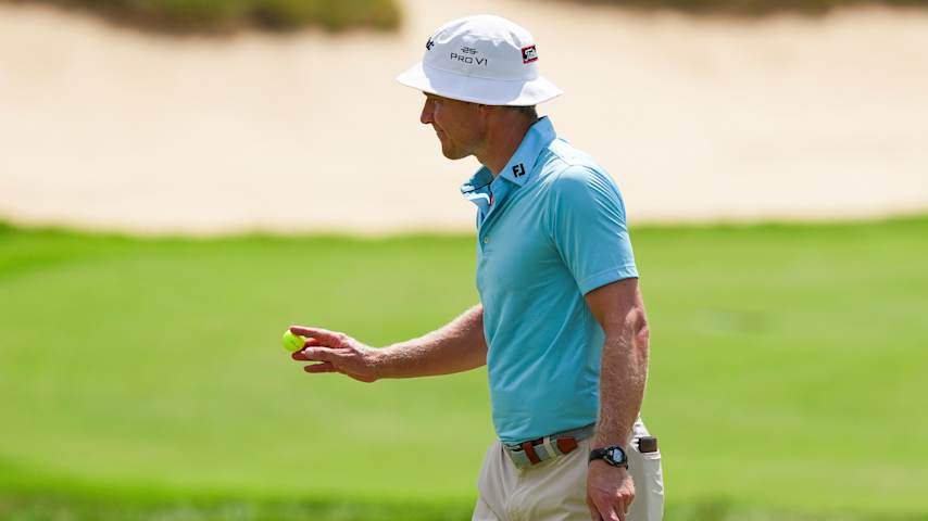 Peter Malnati reacts after making a bogey on the first hole during the third round of the ISCO Championship 2025 at Hurstbourne Country Club on July 12, 2025 in Louisville, Kentucky. (Dylan Buell/Getty Images)