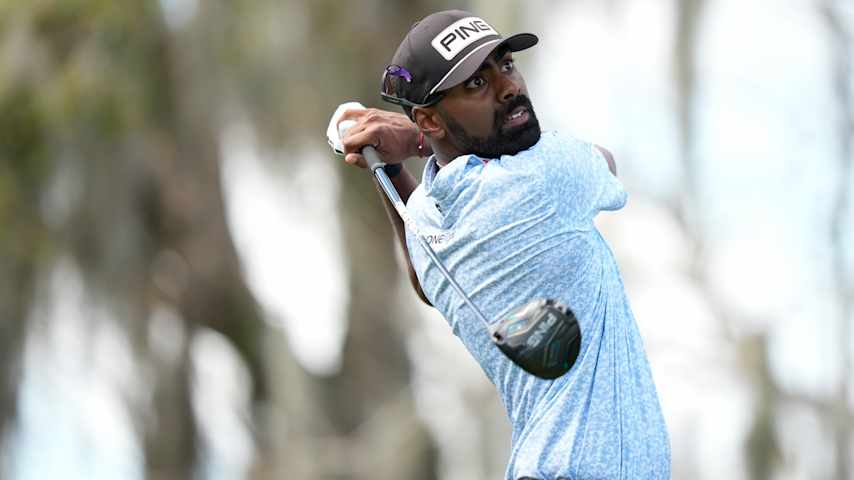 Sahith Theegala hits his tee shot on the third hole during the final round of Arnold Palmer Invitational presented by Mastercard at Arnold Palmer's Bay Hill Club & Lodge on March 8, 2026 in Orlando, Florida. (Tracy Wilcox/PGA TOUR via Getty Images)