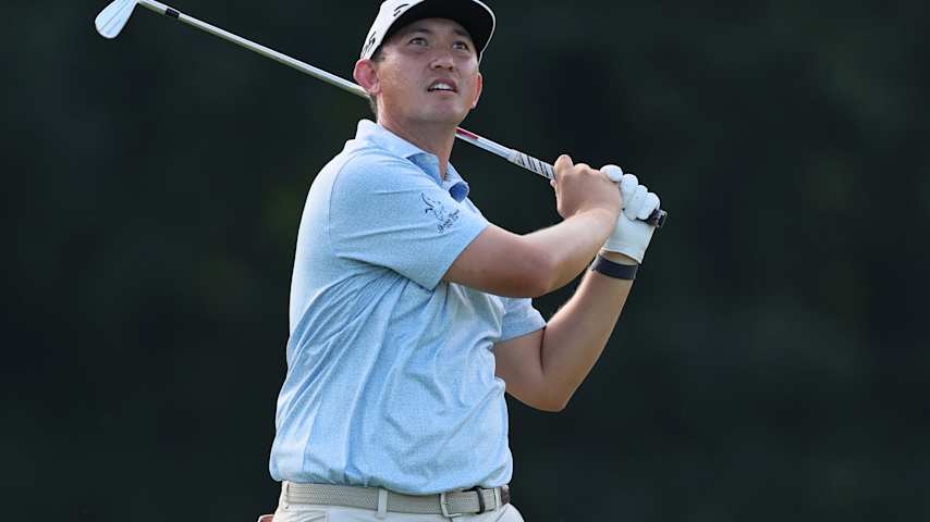 Richard Hoey of the Philippines plays his second shot on the 15th hole during the third round of the Kentucky Championship at Keene Trace Golf Club on July 13, 2024 in Nicholasville, Kentucky. (Andy Lyons/Getty Images)