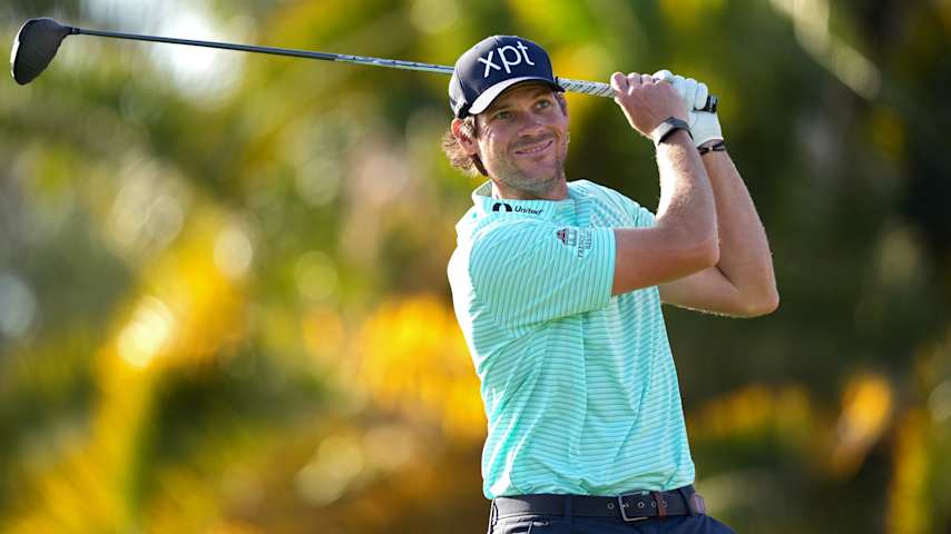 Adam Schenk of the United States plays his shot from the eighth tee during the first round of the Cognizant Classic 2026 at PGA National Resort And Spa on February 26, 2026 in Palm Beach Gardens, Florida. (Raj Mehta/Getty Images)