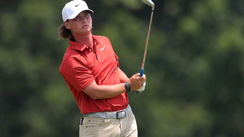 Amateur Cameron Tankersley of the United States plays a shot from the 16th tee during the first round of the 125th U.S. OPEN at Oakmont Country Club on June 12, 2025 in Oakmont, Pennsylvania. (Andrew Redington/Getty Images)